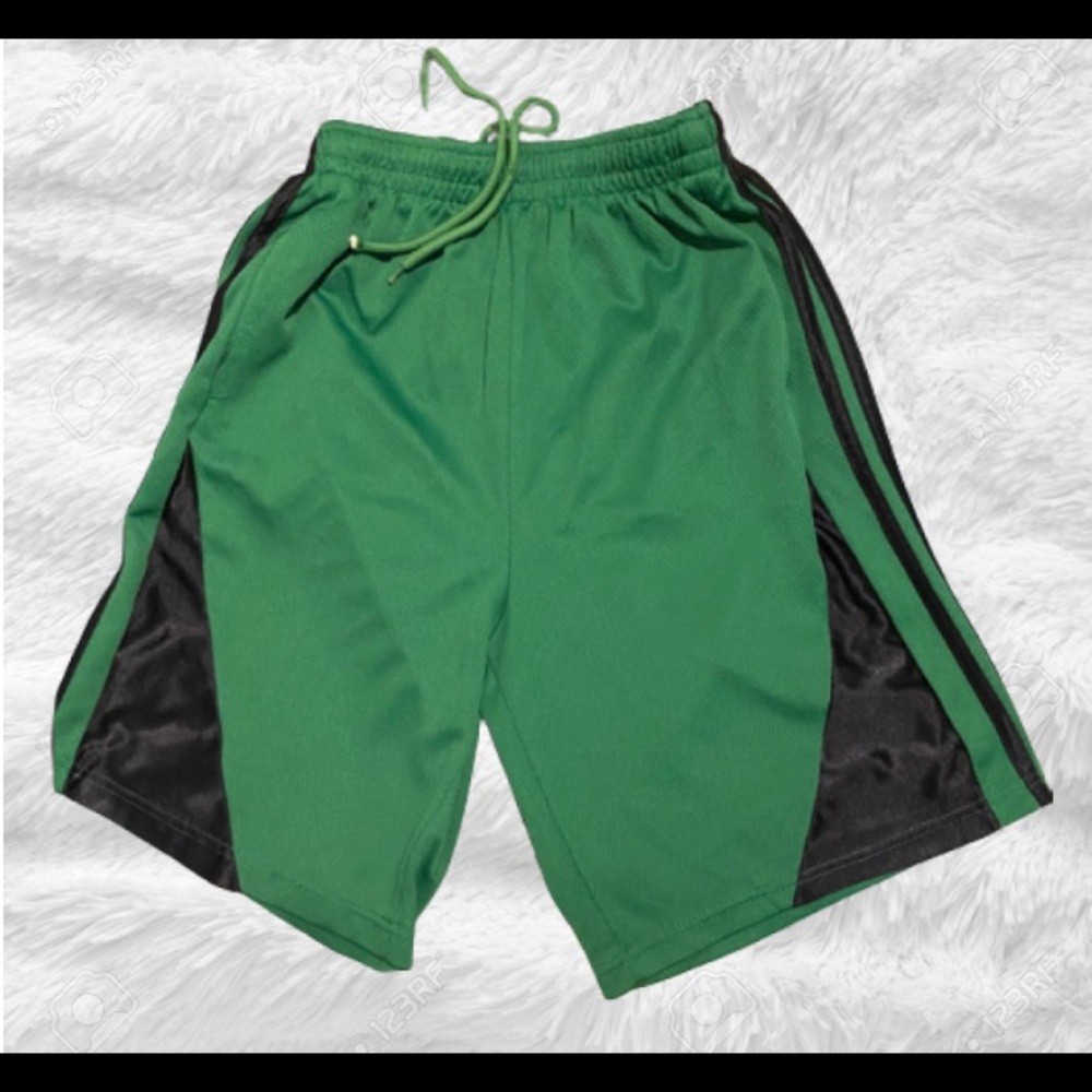 Mens green athletic shorts with navy accent, size Medium